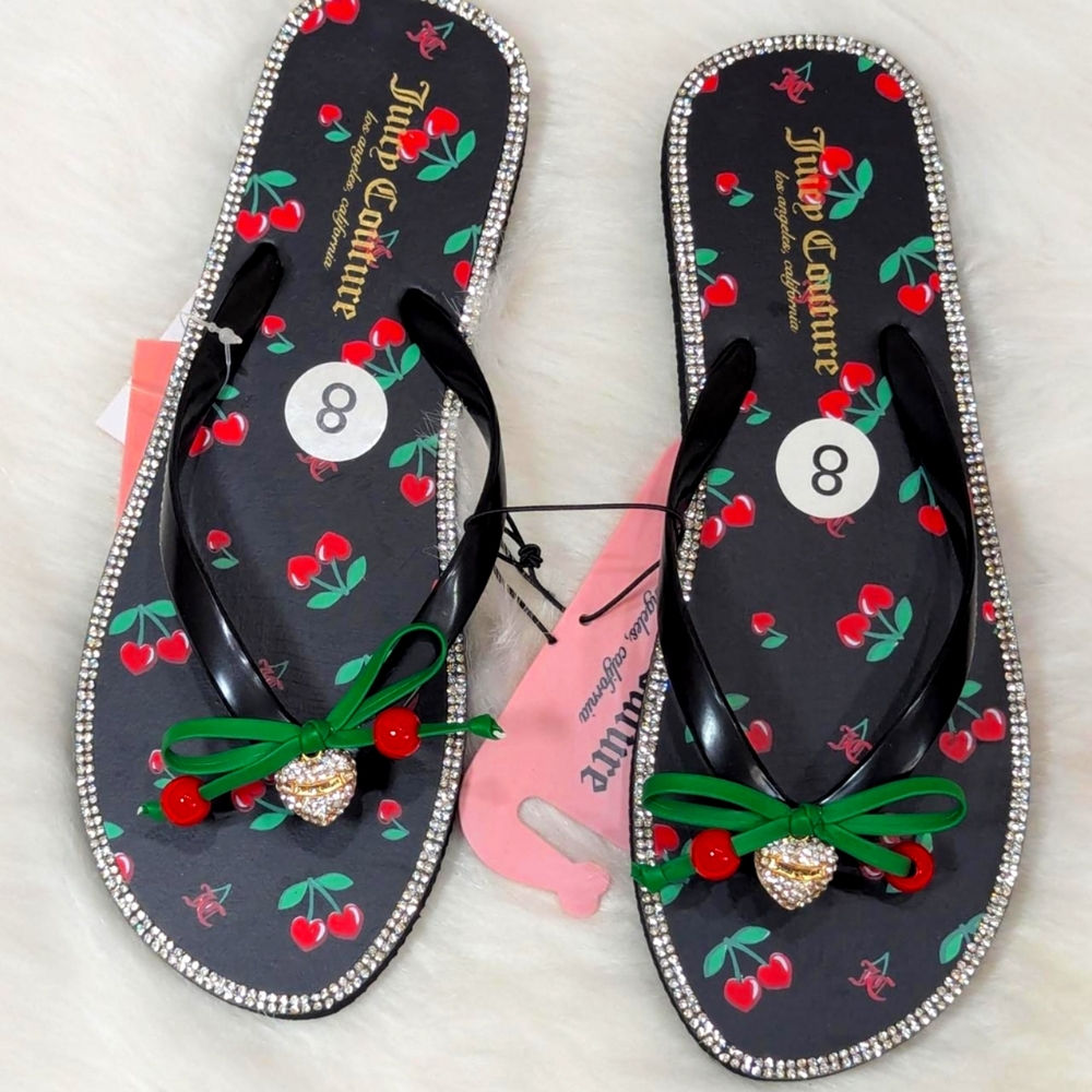 🍒Juicy Couture black and red cherry flip flops🍒